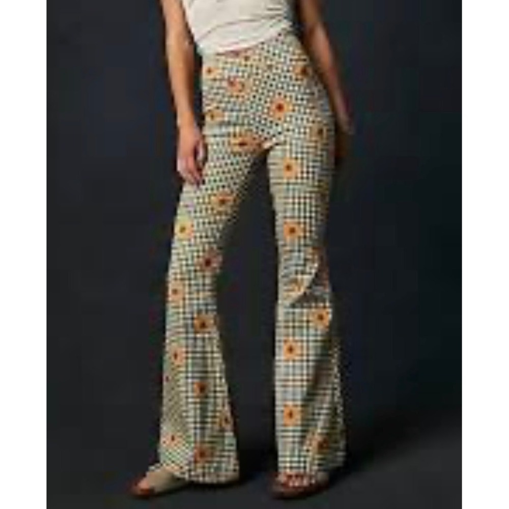 We The Free Venice Beach Sunflower Gingham Bell Bottom Wrap Waist Pants 24